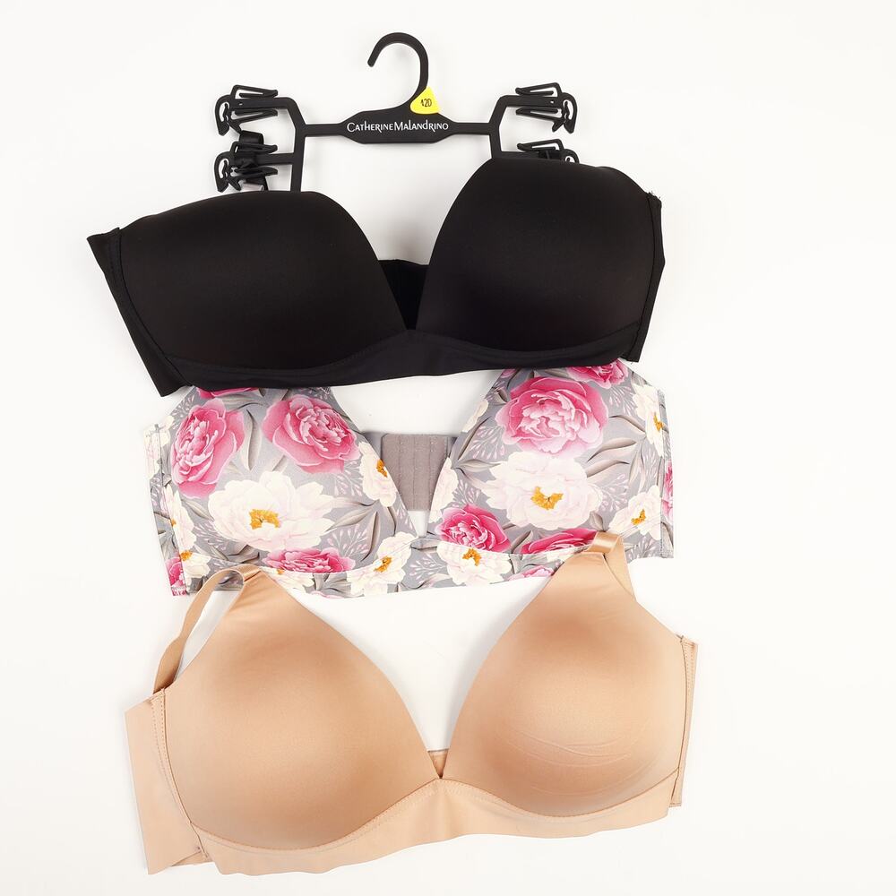 NEW Catherine Malandrino Womens 42D Bras Set of 3 Lounge Black Nude Floral